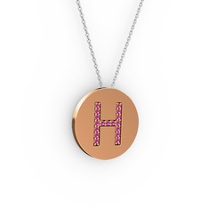 H Baş Harf Kolye - Rodolit garnet 14 ayar rose altın kolye (40 cm beyaz altın rolo zincir) #xnfg3u
