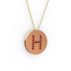 H Baş Harf Kolye - Garnet 18 ayar rose altın kolye (40 cm altın rolo zincir) #zhh9o9