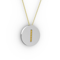 I Baş Harf Kolye - Sitrin 18 ayar beyaz altın kolye (40 cm gümüş rolo zincir) #124n0sk