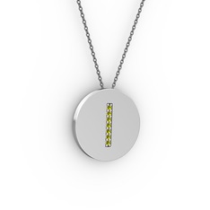 Peridot 14 ayar beyaz altın kolye (40 cm gümüş rolo zincir)