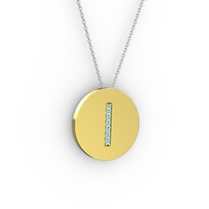 I Baş Harf Kolye - Akuamarin 925 ayar altın kaplama gümüş kolye (40 cm beyaz altın rolo zincir) #13ji80x
