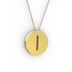 I Baş Harf Kolye - Garnet 14 ayar altın kolye (40 cm rose altın rolo zincir) #160blfq