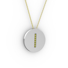 I Baş Harf Kolye - Peridot 18 ayar beyaz altın kolye (40 cm gümüş rolo zincir) #17bjnhn