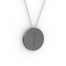 I Baş Harf Kolye - Dumanlı kuvars 925 ayar siyah rodyum kaplama gümüş kolye (40 cm gümüş rolo zincir) #18gknus