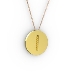I Baş Harf Kolye - Sitrin 925 ayar altın kaplama gümüş kolye (40 cm rose altın rolo zincir) #19nkjat