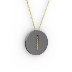 I Baş Harf Kolye - Peridot 925 ayar siyah rodyum kaplama gümüş kolye (40 cm gümüş rolo zincir) #1arcpbk