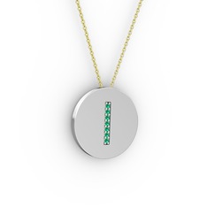 I Baş Harf Kolye - Yeşil kuvars 8 ayar beyaz altın kolye (40 cm gümüş rolo zincir) #1cmv74d