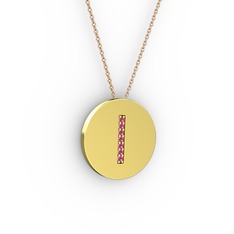 I Baş Harf Kolye - Rodolit garnet 925 ayar altın kaplama gümüş kolye (40 cm rose altın rolo zincir) #1csvagp