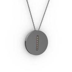 I Baş Harf Kolye - Dumanlı kuvars 925 ayar siyah rodyum kaplama gümüş kolye (40 cm gümüş rolo zincir) #1f1s3av