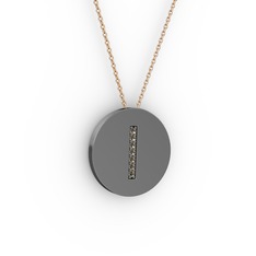 I Baş Harf Kolye - Dumanlı kuvars 925 ayar siyah rodyum kaplama gümüş kolye (40 cm gümüş rolo zincir) #1hjnajl