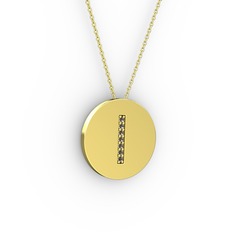 I Baş Harf Kolye - Dumanlı kuvars 14 ayar altın kolye (40 cm gümüş rolo zincir) #1qbipiu