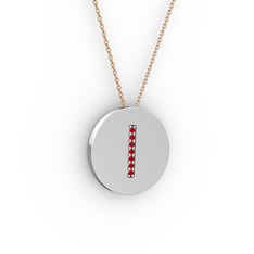 I Baş Harf Kolye - Garnet 18 ayar beyaz altın kolye (40 cm gümüş rolo zincir) #1r9w52u
