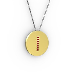 I Baş Harf Kolye - Garnet 8 ayar altın kolye (40 cm gümüş rolo zincir) #1s96g1b