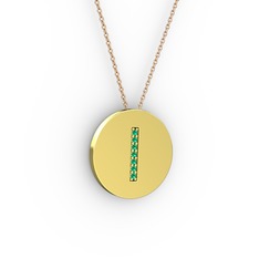 I Baş Harf Kolye - Yeşil kuvars 925 ayar altın kaplama gümüş kolye (40 cm rose altın rolo zincir) #1xg2el0