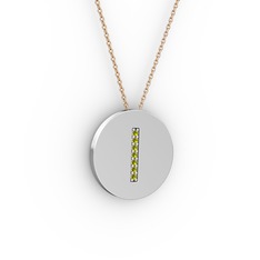 I Baş Harf Kolye - Peridot 14 ayar beyaz altın kolye (40 cm gümüş rolo zincir) #1y248q0