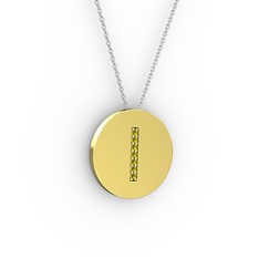 Peridot 18 ayar altın kolye (40 cm beyaz altın rolo zincir)