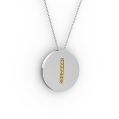 I Baş Harf Kolye - Sitrin 8 ayar beyaz altın kolye (40 cm gümüş rolo zincir) #4szt82