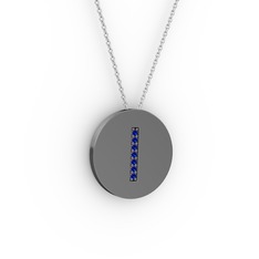 I Baş Harf Kolye - Lab safir 925 ayar siyah rodyum kaplama gümüş kolye (40 cm gümüş rolo zincir) #504mi7