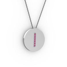 I Baş Harf Kolye - Rodolit garnet 18 ayar beyaz altın kolye (40 cm gümüş rolo zincir) #7ri40p