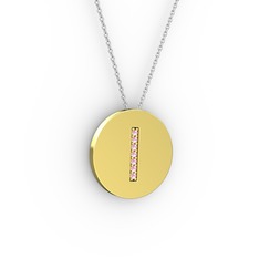 I Baş Harf Kolye - Pembe kuvars 18 ayar altın kolye (40 cm beyaz altın rolo zincir) #aoxv3x