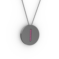I Baş Harf Kolye - Rodolit garnet 925 ayar siyah rodyum kaplama gümüş kolye (40 cm gümüş rolo zincir) #d52laa