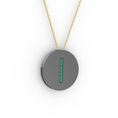 I Baş Harf Kolye - Yeşil kuvars 925 ayar siyah rodyum kaplama gümüş kolye (40 cm gümüş rolo zincir) #wewfjq