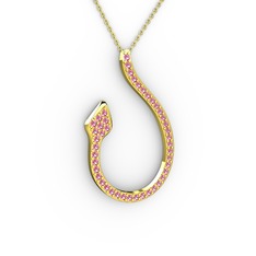 Yılan Kolye - Pembe kuvars 8 ayar altın kolye (40 cm altın rolo zincir) #11mot97