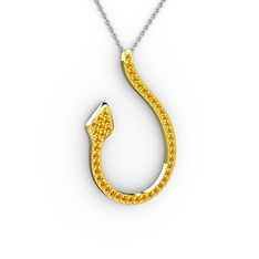Yılan Kolye - Sitrin 8 ayar altın kolye (40 cm beyaz altın rolo zincir) #1291p0m