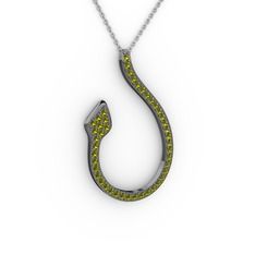 Peridot 925 ayar siyah rodyum kaplama gümüş kolye (40 cm beyaz altın rolo zincir)