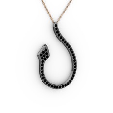 Yılan Kolye - Siyah zirkon 925 ayar siyah rodyum kaplama gümüş kolye (40 cm gümüş rolo zincir) #13r3ekc