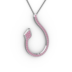 Pembe kuvars 18 ayar beyaz altın kolye (40 cm gümüş rolo zincir)