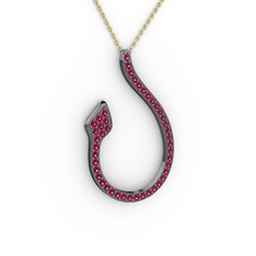 Rodolit garnet 925 ayar siyah rodyum kaplama gümüş kolye (40 cm gümüş rolo zincir)