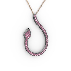 Yılan Kolye - Pembe kuvars 925 ayar siyah rodyum kaplama gümüş kolye (40 cm rose altın rolo zincir) #15y25vl