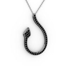 Yılan Kolye - Siyah zirkon 925 ayar siyah rodyum kaplama gümüş kolye (40 cm beyaz altın rolo zincir) #16qurdf