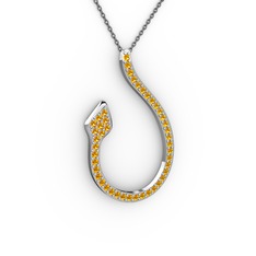Yılan Kolye - Sitrin 14 ayar beyaz altın kolye (40 cm gümüş rolo zincir) #196ms5r