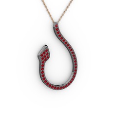 Yılan Kolye - Garnet 925 ayar siyah rodyum kaplama gümüş kolye (40 cm rose altın rolo zincir) #197ujlg