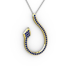 Lab safir 18 ayar altın kolye (40 cm gümüş rolo zincir)