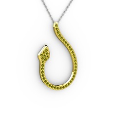 Yılan Kolye - Peridot 925 ayar altın kaplama gümüş kolye (40 cm beyaz altın rolo zincir) #1aonk2