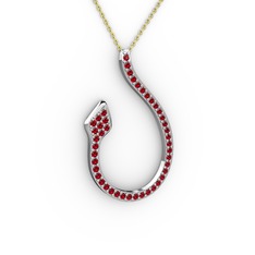 Yılan Kolye - Garnet 8 ayar beyaz altın kolye (40 cm gümüş rolo zincir) #1d30v9p