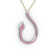 Pembe kuvars 14 ayar beyaz altın kolye (40 cm gümüş rolo zincir)