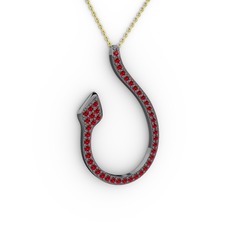 Yılan Kolye - Garnet 925 ayar siyah rodyum kaplama gümüş kolye (40 cm altın rolo zincir) #1ezc5p7