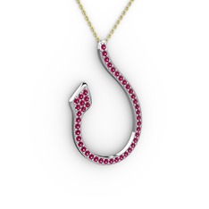 Yılan Kolye - Rodolit garnet 18 ayar beyaz altın kolye (40 cm altın rolo zincir) #1frtqom