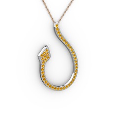 Yılan Kolye - Sitrin 8 ayar beyaz altın kolye (40 cm gümüş rolo zincir) #1g8b3cx