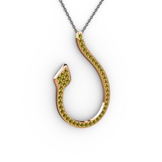 Yılan Kolye - Peridot 925 ayar rose altın kaplama gümüş kolye (40 cm gümüş rolo zincir) #1hcb3fb