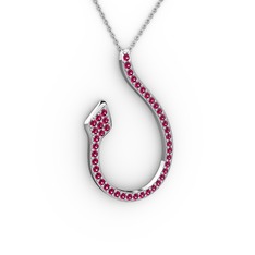 Yılan Kolye - Rodolit garnet 18 ayar beyaz altın kolye (40 cm beyaz altın rolo zincir) #1kgqzvj