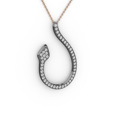 Yılan Kolye - Swarovski 925 ayar siyah rodyum kaplama gümüş kolye (40 cm rose altın rolo zincir) #1khinki