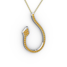Yılan Kolye - Sitrin 18 ayar beyaz altın kolye (40 cm altın rolo zincir) #1ku9q7c