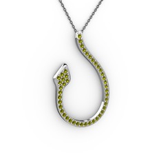 Yılan Kolye - Peridot 18 ayar beyaz altın kolye (40 cm gümüş rolo zincir) #1o8yxqu