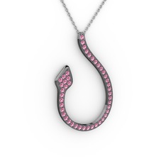 Yılan Kolye - Pembe kuvars 925 ayar siyah rodyum kaplama gümüş kolye (40 cm beyaz altın rolo zincir) #1ohr65w