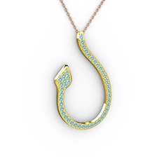 Yılan Kolye - Akuamarin 18 ayar altın kolye (40 cm gümüş rolo zincir) #1rcodce